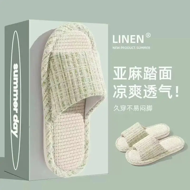 Women's Linen Indoor Slippers – Non-Slip Soft Sole, Odor Control Indoor House Slippers Axl green 42-43