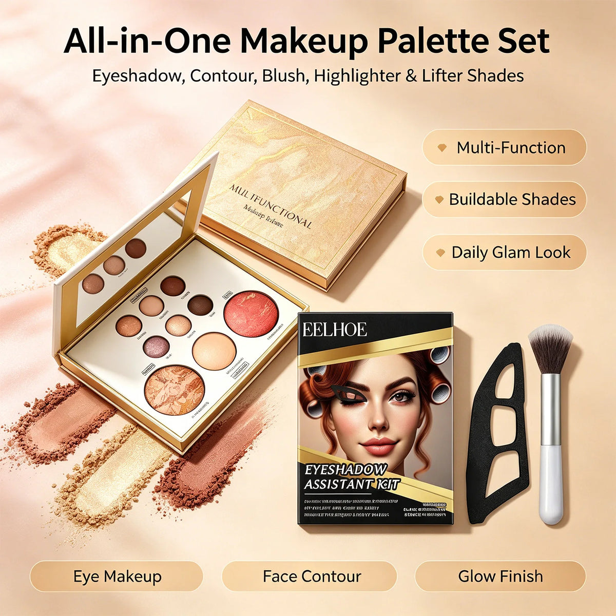 Gilded All-in-One Makeup Palette – Eyeshadow, Bronzer, Blush Makeup Palette Axl