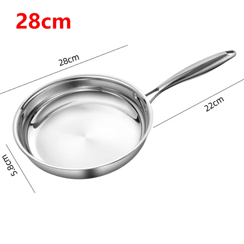 KEMORELA 304 Stainless Steel Uncoated Skillet | Multi-Size Stainless Steel Skillet Axl 28cm