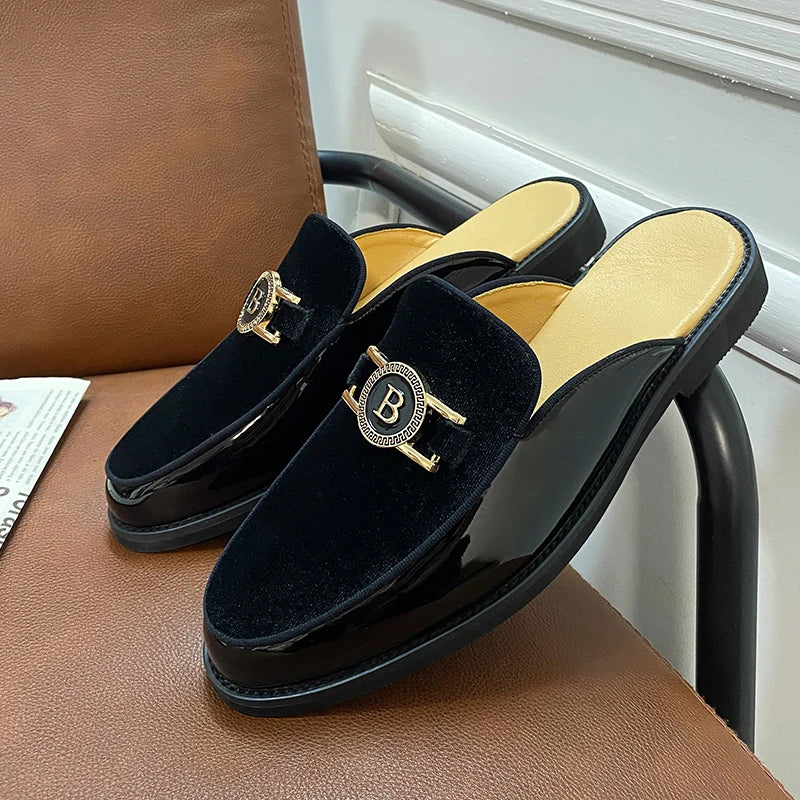 Men's Suede Patchwork Loafers – Metal Buckle Slip-On Moccasins Men's Loafers Axl