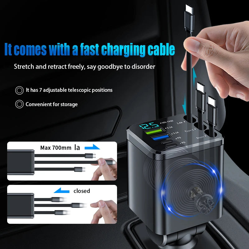 7-in-1 Retractable Car Charger USB-C Fast Charge 35W Car Charger Adapter Axl