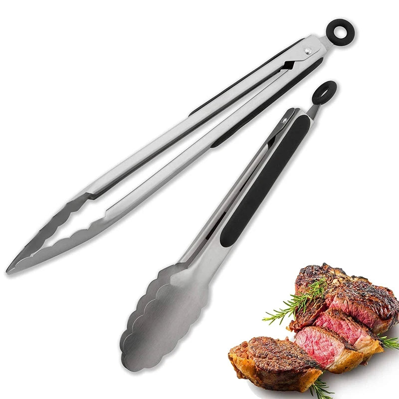 Stainless Steel BBQ Tongs – Non-Slip Extended Food Clamp BBQ Kitchen Tongs Axl