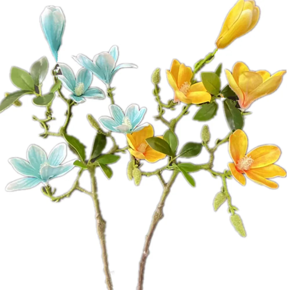 Artificial Magnolia Flower Branch – 5 Heads Real Touch Stem Artificial Flower Branch Axl