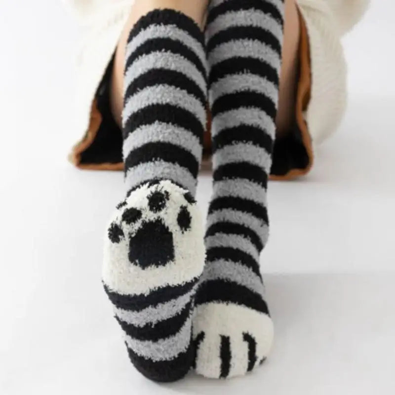 Cat Paw Plush Over-The-Knee Socks – Thick Warm Winter Stockings Plush Winter Socks Axl