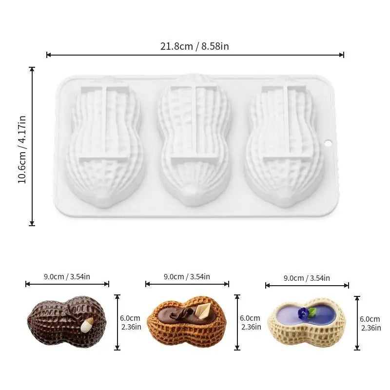 3-Cell Peanut Silicone Mold – Mousse Cake & Chocolate Bakeware Silicone Cake Mold Axl White