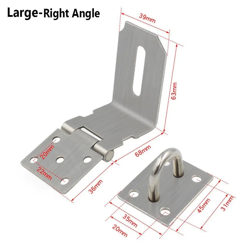 Stainless Steel Padlock Hasp – 90° Right Angle Shed Door Latch Door Security Hasp Axl L-Right Angle Silver