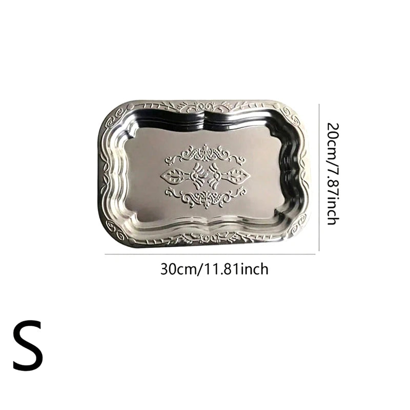 Stainless Steel Rectangular Tray – Embossed Vintage Serving Dish Serving Tray Axl S