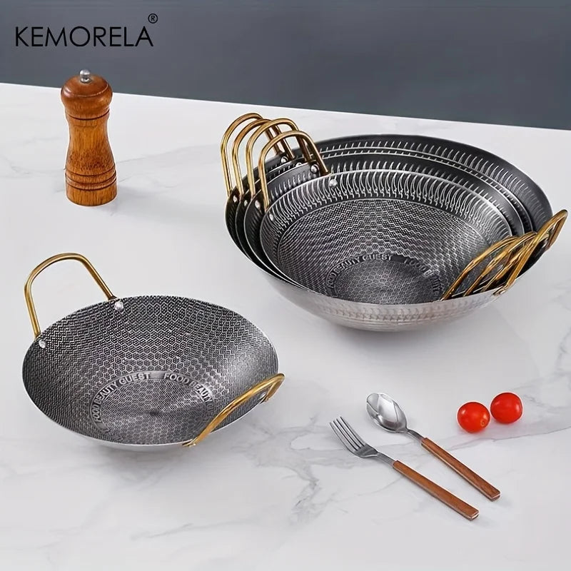 KEMORELA Honeycomb Non-Stick Stainless Steel Wok 24–30cm Non-Stick Wok Axl