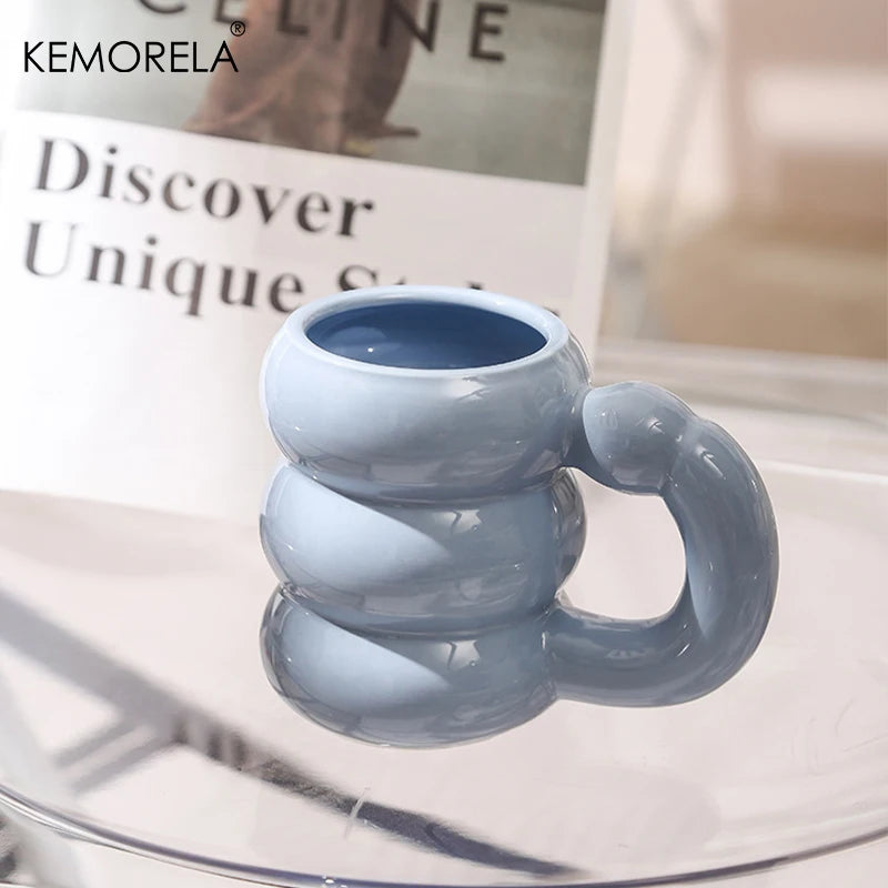 KEMORELA Ceramic Mug – Circle Bubble Design | Microwave Safe Ceramic Coffee Mug Axl Blue 301-400ml