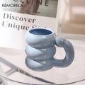 KEMORELA Ceramic Mug – Circle Bubble Design | Microwave Safe Ceramic Coffee Mug Axl Blue 301-400ml