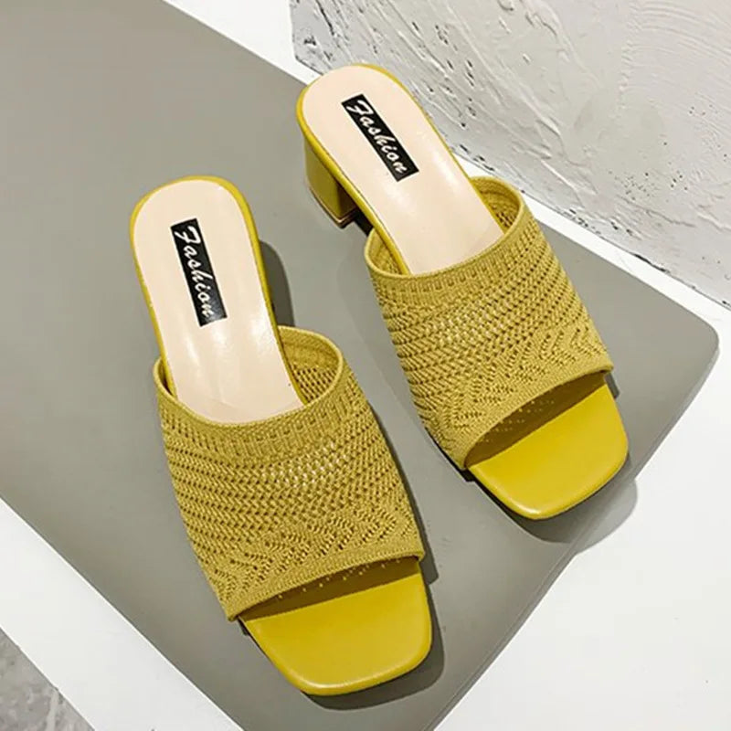 Women's Open Toe Block Heel Mule Sandals – Soft Slide Slippers Mule Slide Sandals Axl YELLOW 38