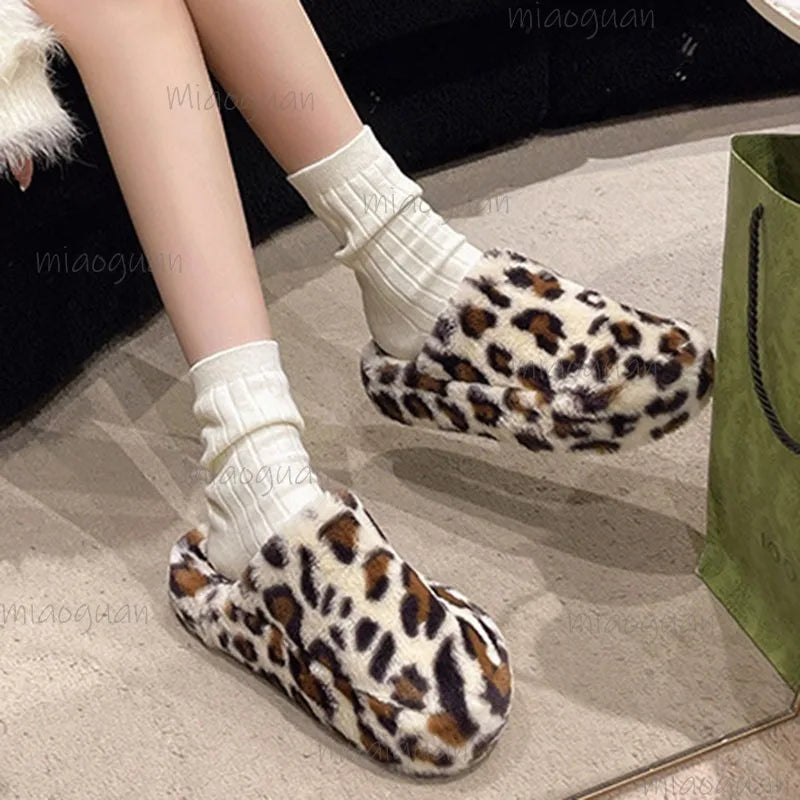 Women's Leopard Furry Slippers – Plush Warm Winter Slides Women's Slippers Axl