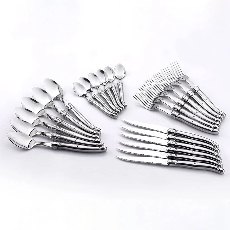 24-Piece Laguiole Stainless Steel Cutlery Set – Knife, Fork & Spoon Cutlery Set Axl