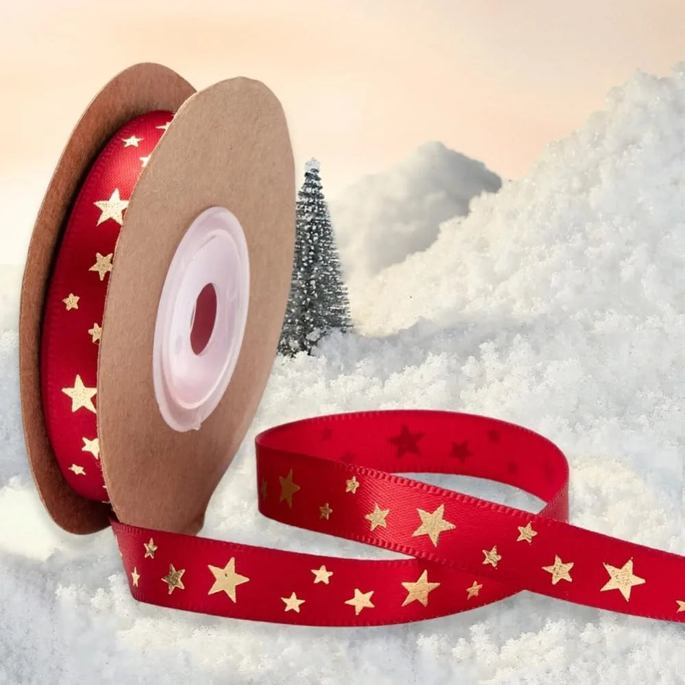 Red Gold Star Polyester Ribbon 3/8" – 30 Yards (3 Rolls) Craft Ribbon Axl