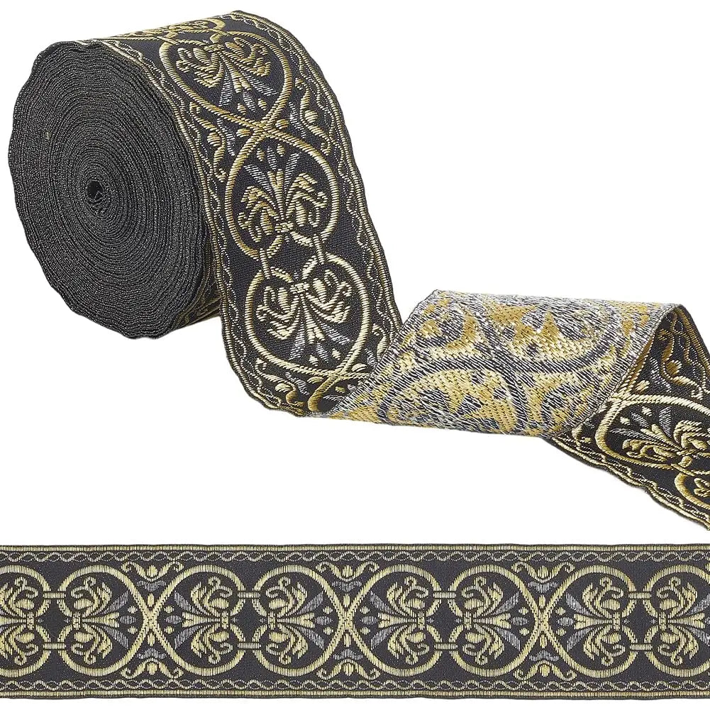 Jacquard Floral Woven Ribbon Trim 2" Wide – 9.84 Yds Polyester Woven Ribbon Trim Axl AECH04-17596
