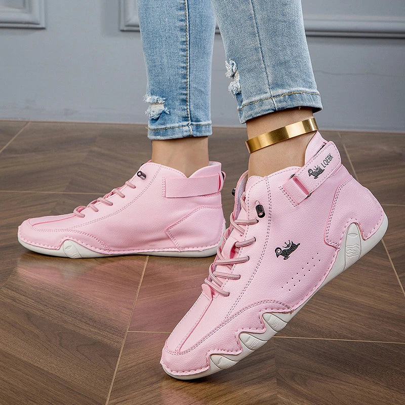 Women's Lace-Up Flat Ankle Boots – Breathable Casual Short Boot Flat Ankle Boots Axl AF6070-Pink 41