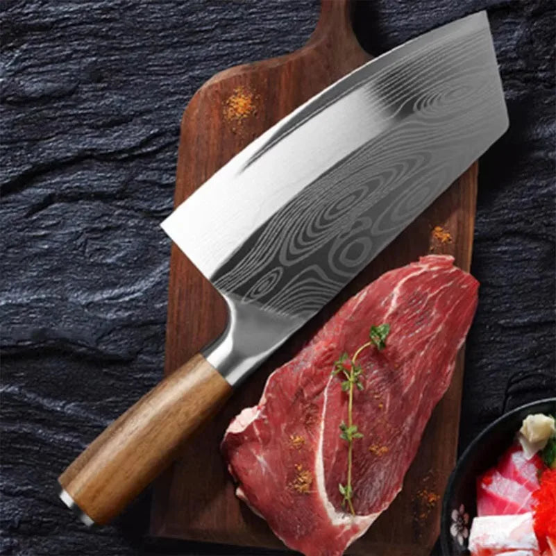 InLeung Stainless Steel Meat Cleaver – Wood Handle Butcher Knife Meat Cleaver Knife Axl
