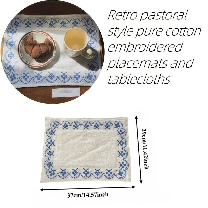 Hand-Embroidered Floral Cotton Linen Dining Mat | Boho Décor Embroidered Placemat Axl