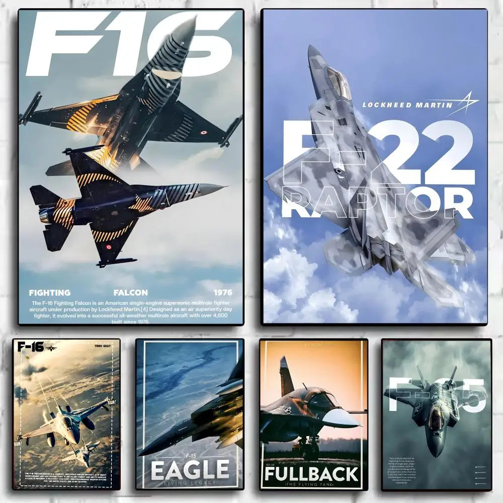 F-16 F-22 F-35 Fighter Jet Wall Poster Sticker | HD Art Decor Wall Art Sticker Axl