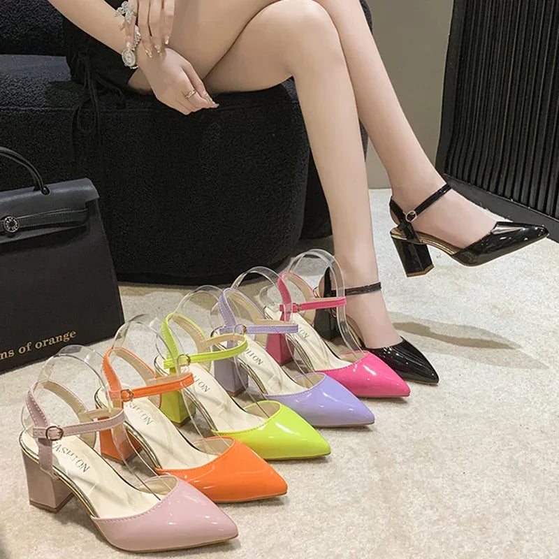 Candy Color Ankle Strap Pumps – Pointed Toe High Heels Ankle Strap Pumps Axl