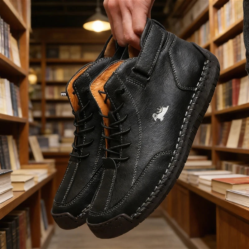 ZULIWAGN Men's Vintage Leather Lace-Up Casual Shoes | Non-Slip Men's Casual Shoes Axl black 38