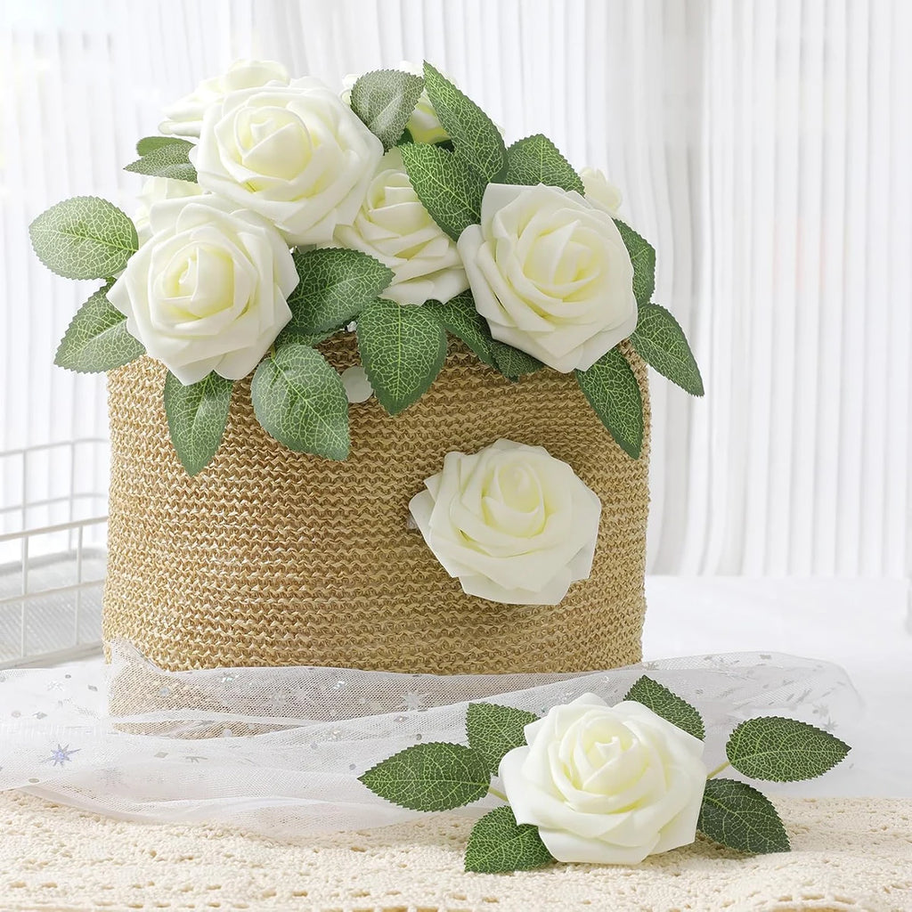 30 Pcs Artificial PE Foam Roses with Stems – Wedding & Decor Artificial Flower Set Axl