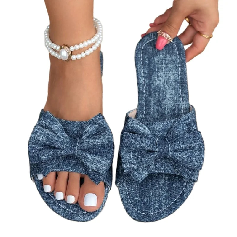 Women's Bowknot Flat Slide Sandals | Open Toe Non-Slip Slippers Flat Slide Sandals Axl