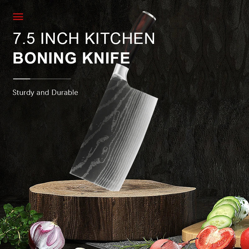 Chinese Cleaver Damascus Knife – Sharp Stainless Steel, Wood Handle Kitchen Cleaver Knife Axl