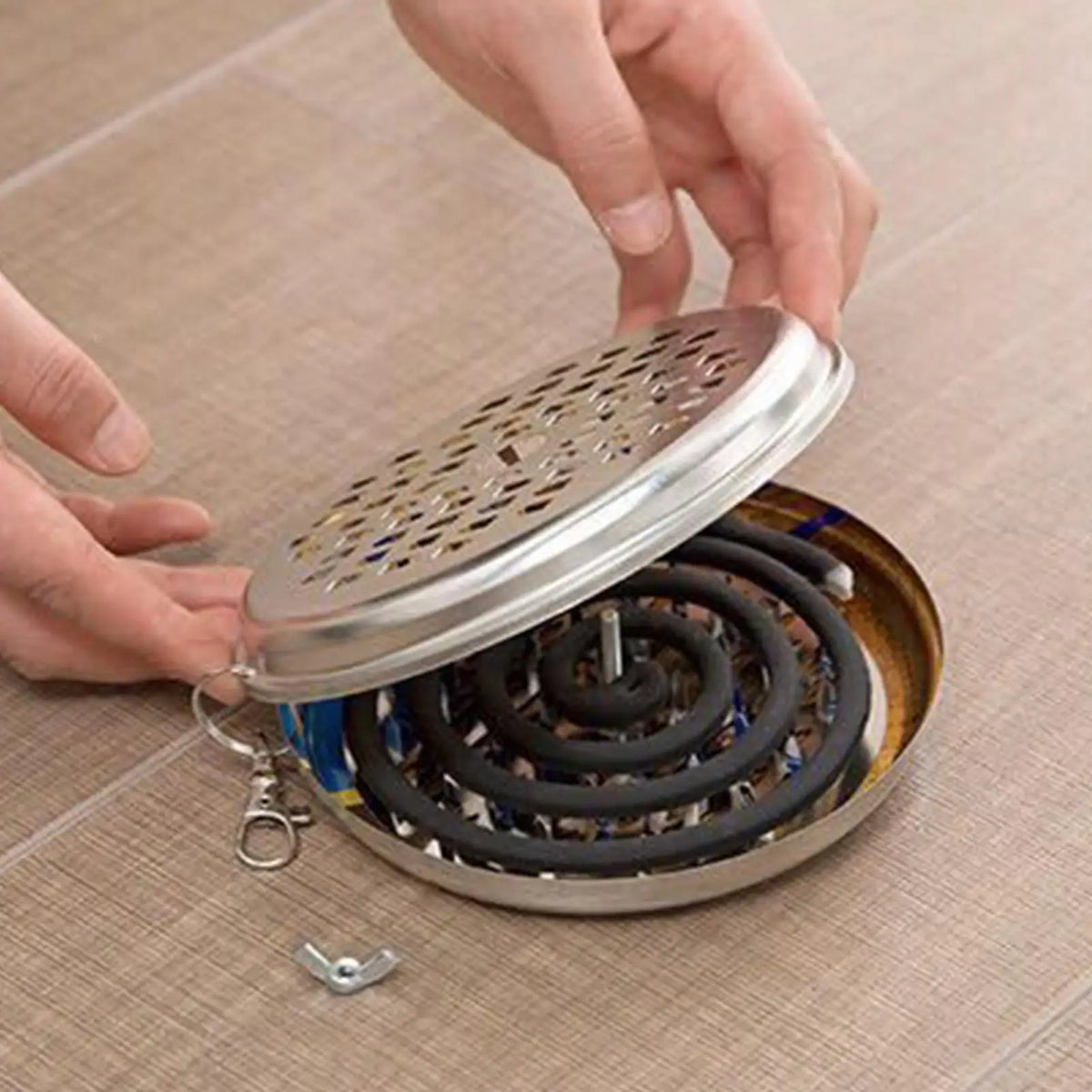 Portable Steel Mosquito Coil Holder with Cover | Camping Incense Coil Holder Axl