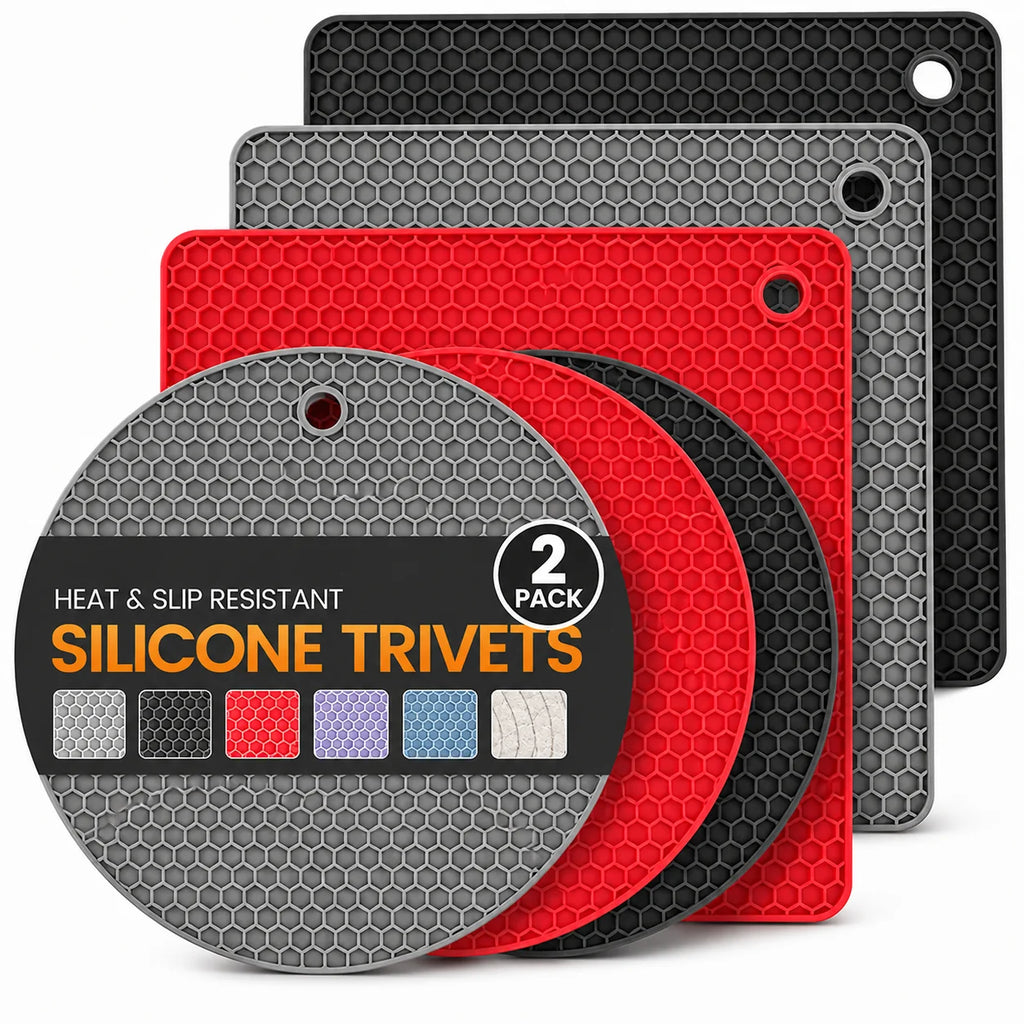 2-Pack Silicone Trivet Mats – Heat Resistant Non-Slip Pot Holders Silicone Trivet Mats Axl