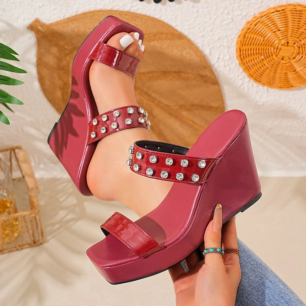 Women's Rhinestone Wedge Platform Sandals – High Heel Slingback Platform Wedge Sandals Axl