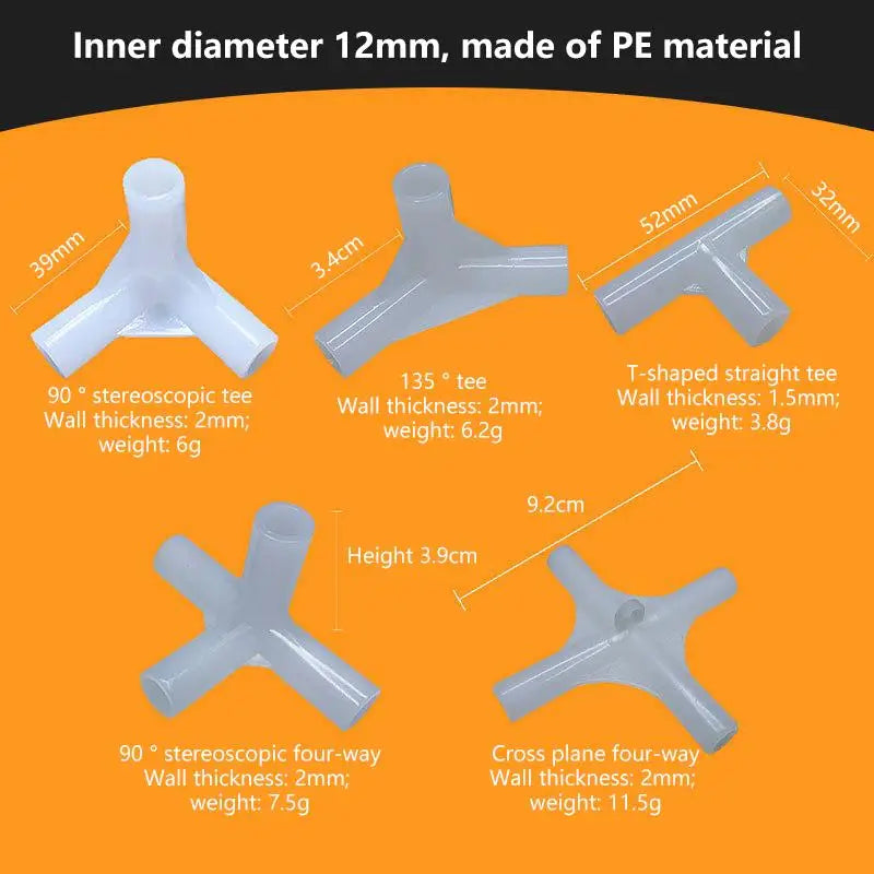 10PCS 12mm Plastic Pipe Connectors – Tee, Elbow & Cross Joints Pipe Connector Set Axl