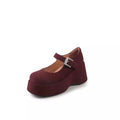 Women's Platform Mary Jane Wedge Pumps | Faux Suede Buckle Wedge Platform Pumps Axl Red 42