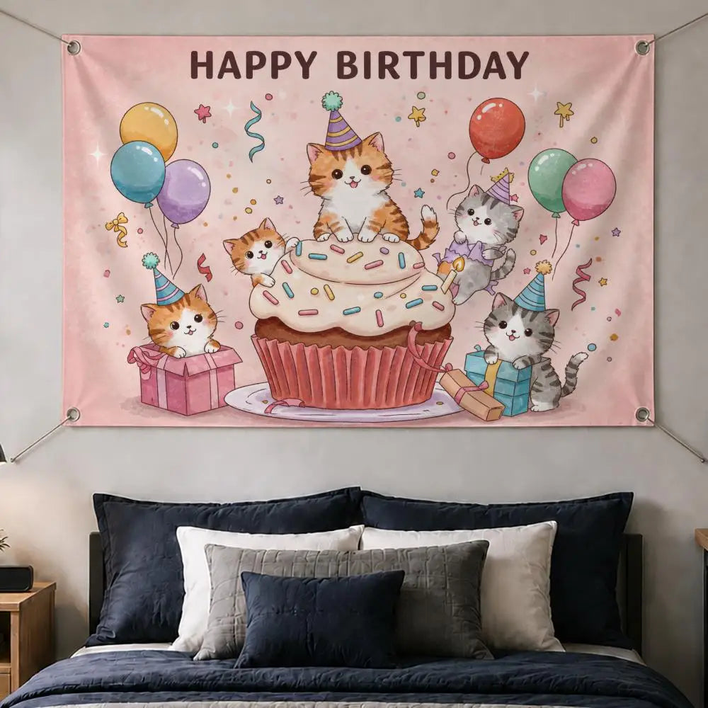 Kawaii Cat Wall Hanging Flag Banner – Room & Party Décor Wall Hanging Banner Axl