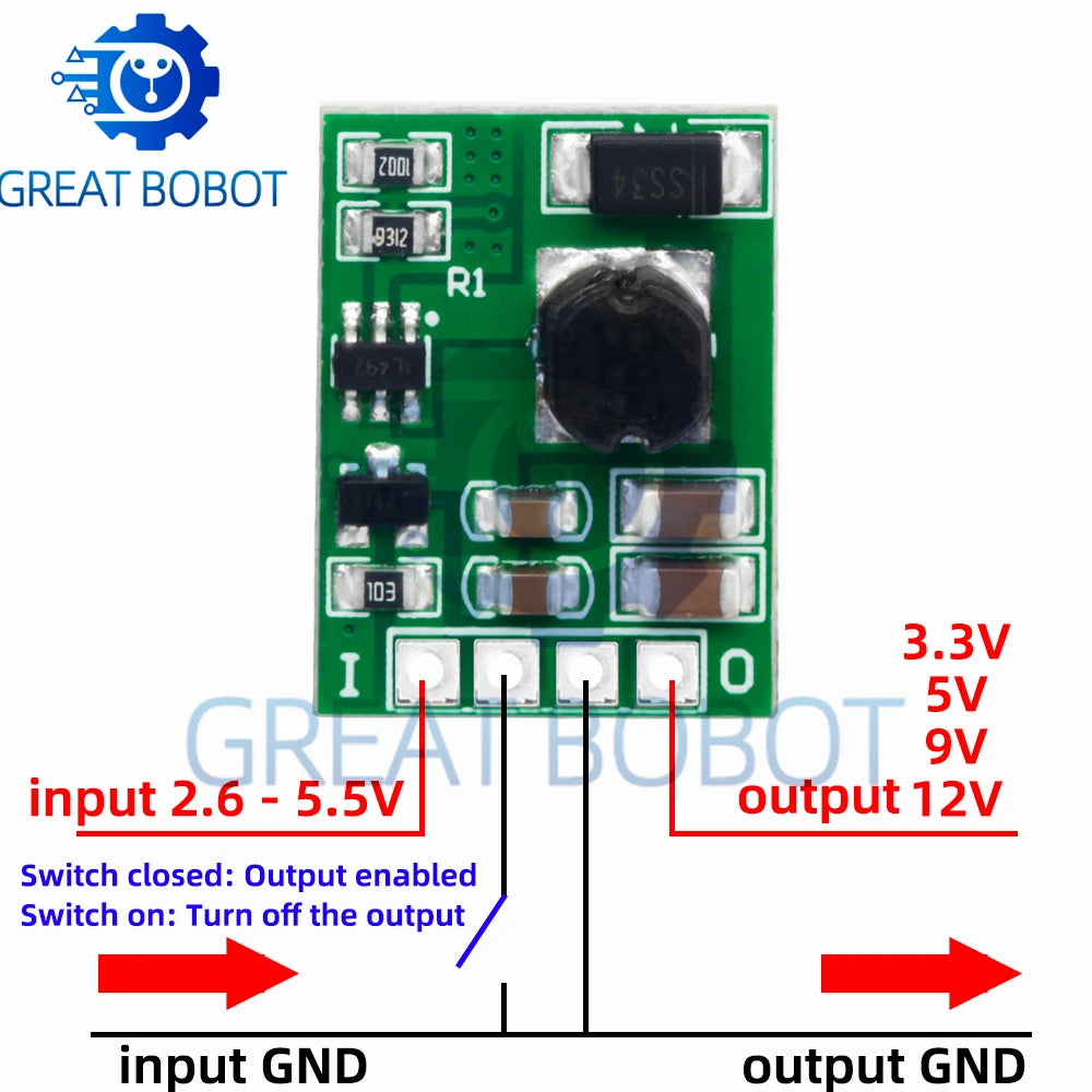 DC-DC Step-Up Boost Converter Module 3V–5V to 5V 9V 12V Boost Converter Module Axl