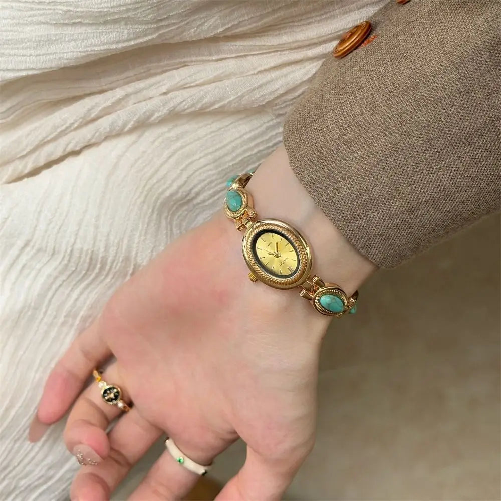 Luxury Oval Bracelet Watch – Vintage Gemstone Quartz Women Bracelet Watch Axl