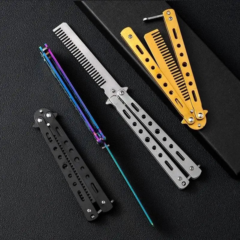 Butterfly Knife Comb – Foldable Stainless Steel Beard Styling Tool Novelty Grooming Comb Axl
