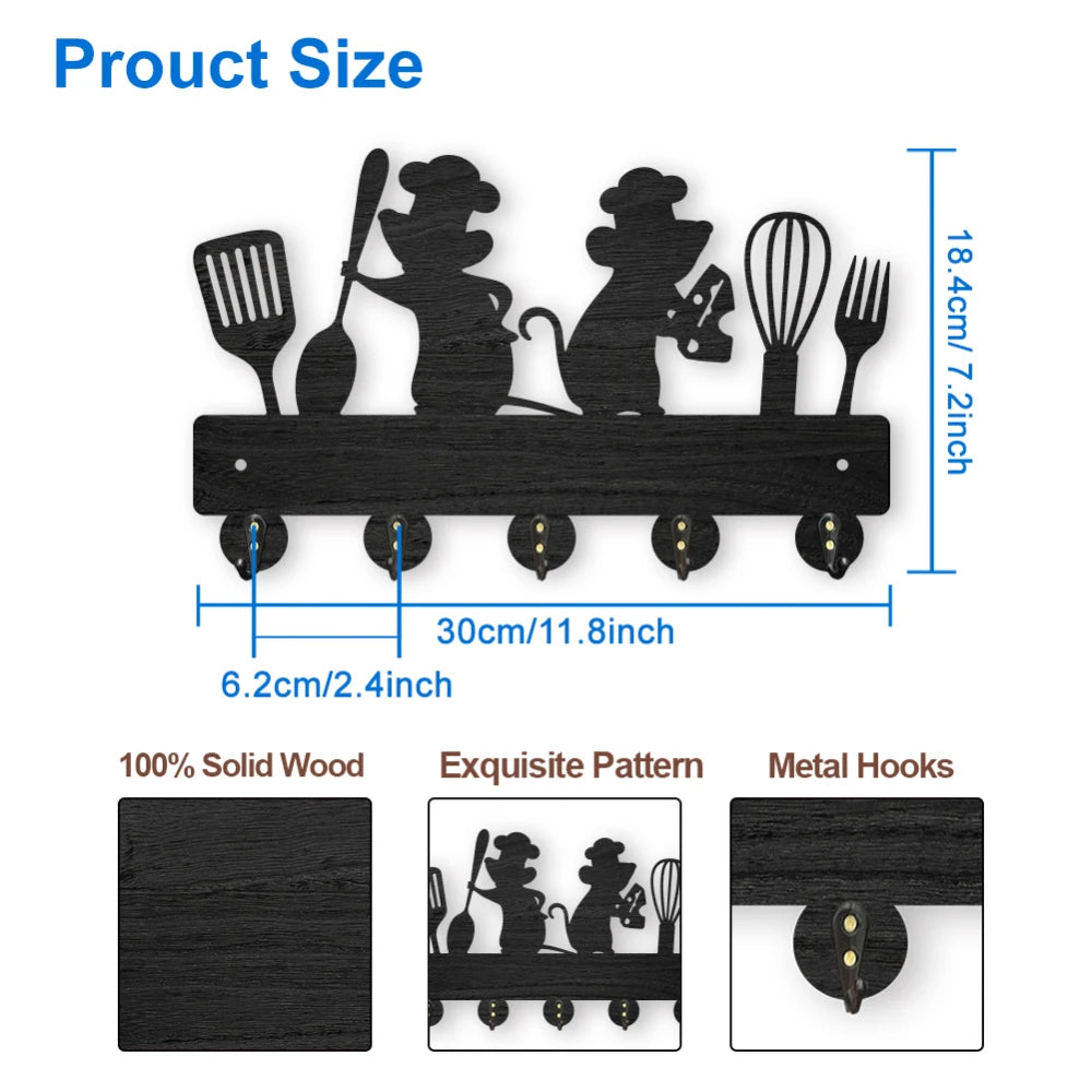 Wood Wall Key Rack with 5 Hooks – Black Entryway Organizer Wall Key Rack Axl AECH04-06463