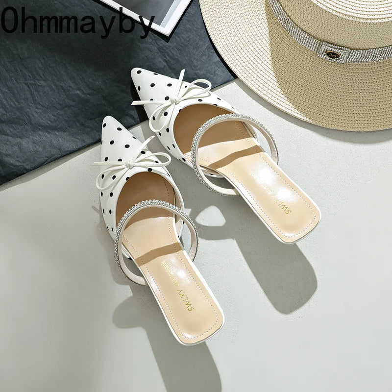 Rhinestone Polka Dot Women's Mule Heels | Pointed Toe Slingbacks Women's Mule Heels Axl