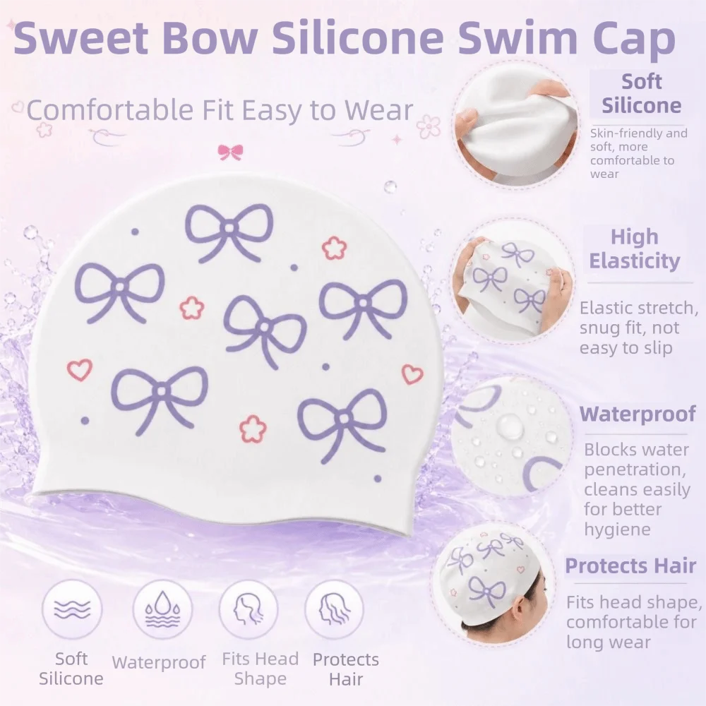 Bow Print Silicone Swim Cap – Oversized Watertight Swimming Hat Silicone Swim Cap Axl
