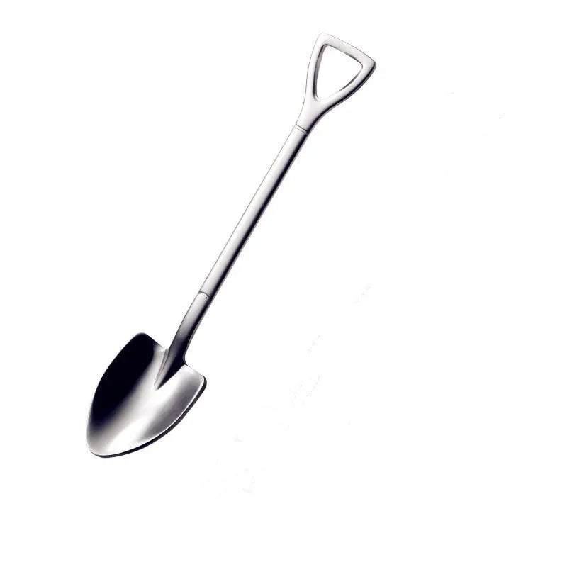 Shovel Shape Stainless Steel Dessert Spoon & Fruit Fork Novelty Flatware Axl spoon-Silver