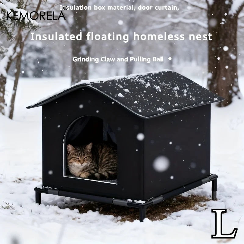 KEMORELA Insulated Outdoor Cat House – All-Weather Shelter Outdoor Cat Shelter Axl Black S