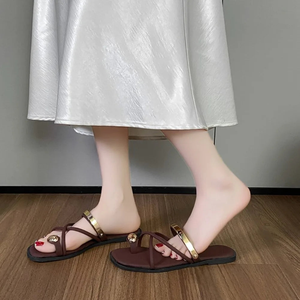 Women's Cross Strap Slide Sandals – Lightweight Summer Shoes Slide Sandals Axl