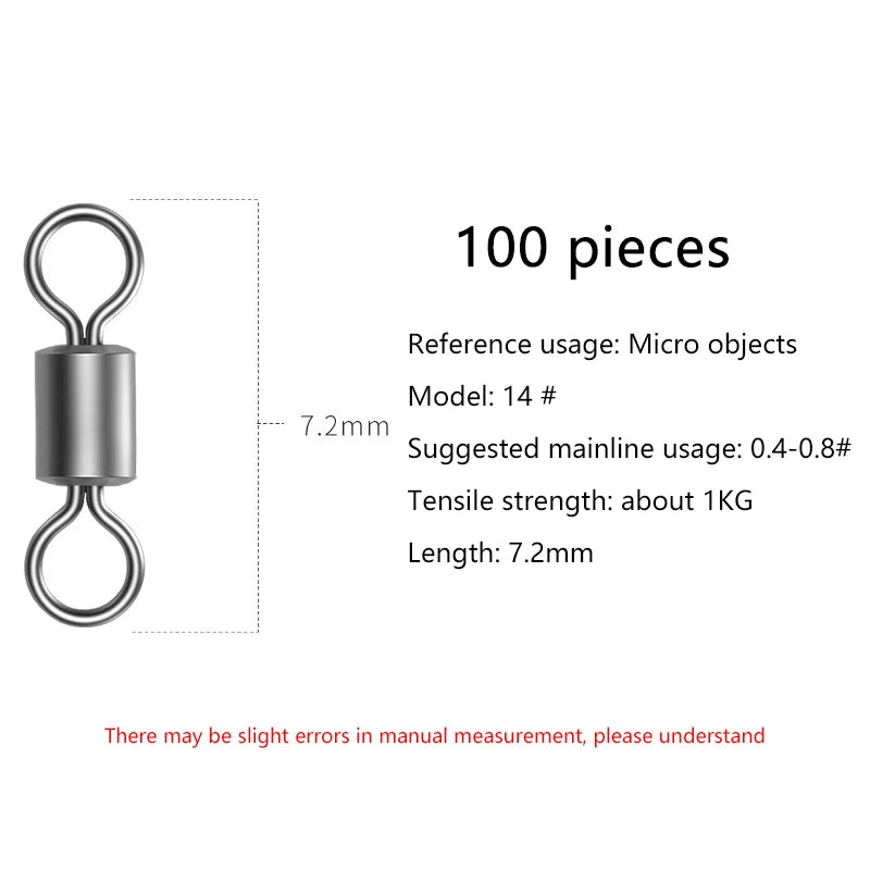 100 Pcs Stainless Steel Rolling Fishing Swivels | Line Connector Fishing Swivels Axl Size 14 100Pcs