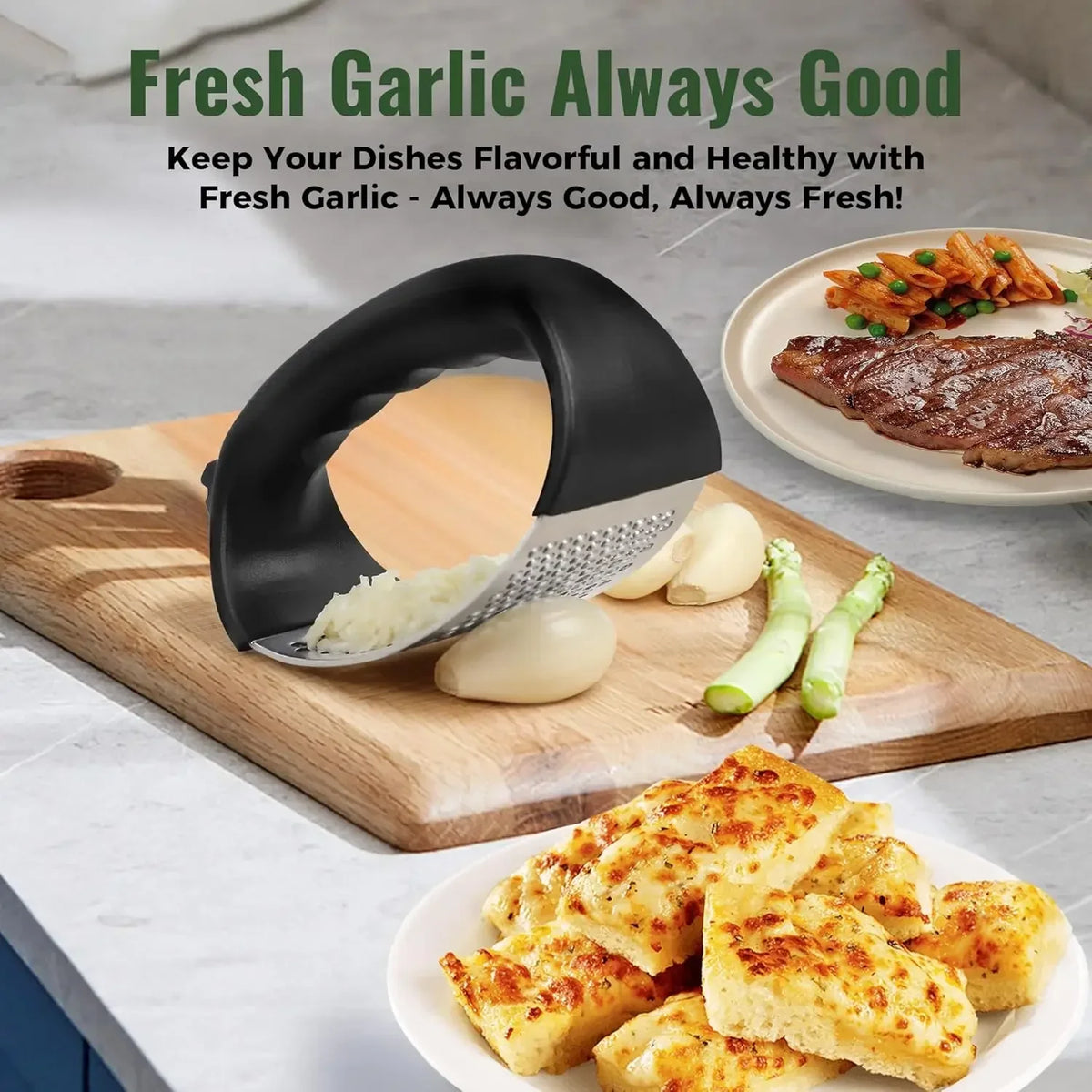 Stainless Steel Garlic Press Rocker with Peeler & Brush Garlic Press Set Axl