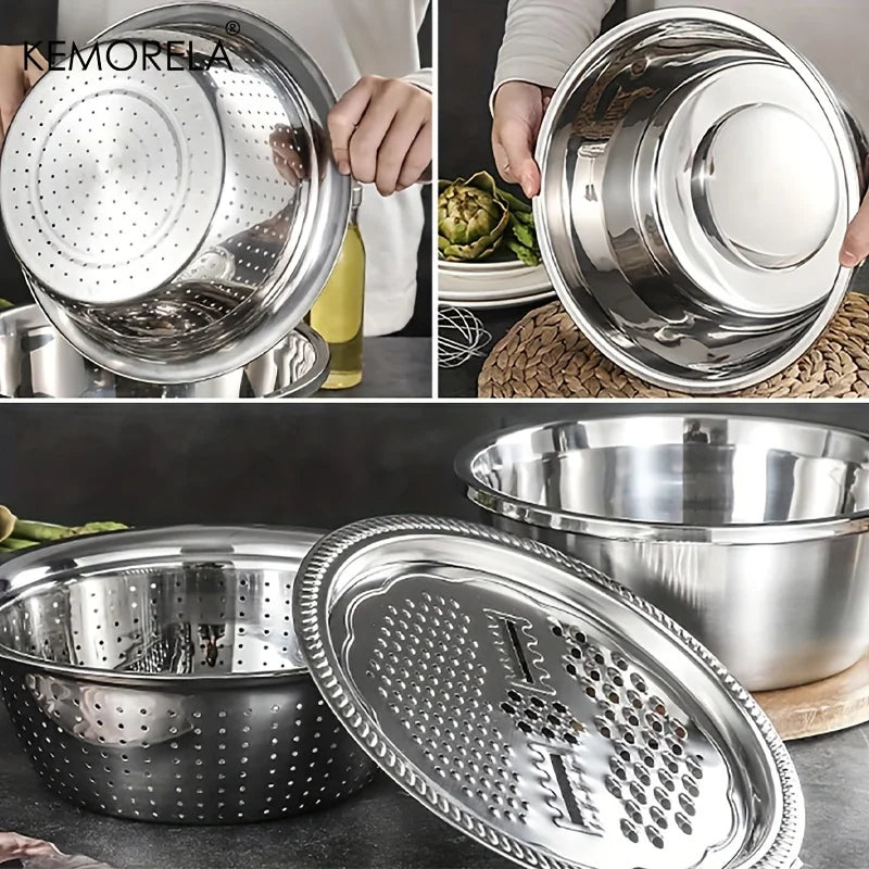 4-in-1 Stainless Steel Rice Washer Colander & Grater Basin Kitchen Colander Basin Axl