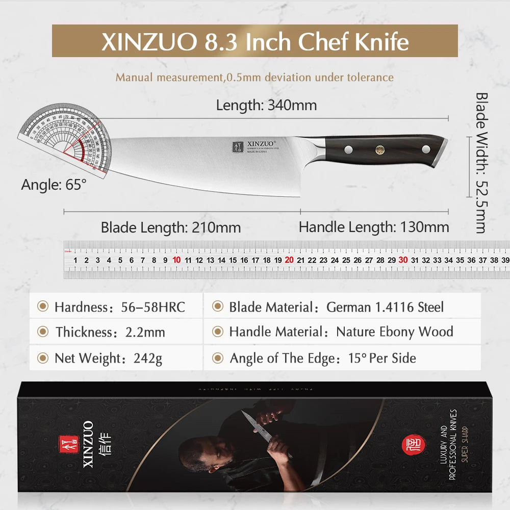 XINZUO 8.3" Chef Knife – German 1.4116 Steel & Ebony Handle Chef Knife Axl