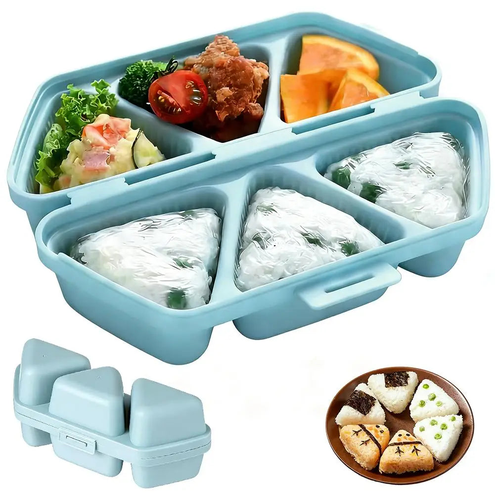 Triangle Onigiri Mold & Bento Box – 3-Grid Rice Ball Maker Onigiri Rice Mold Axl Blue