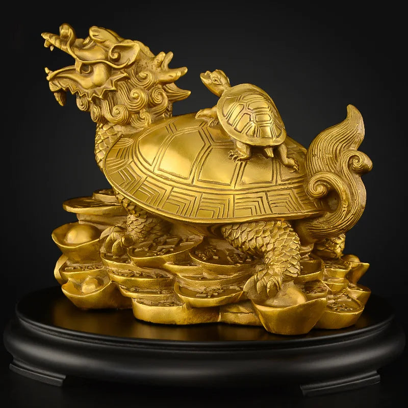 Feng Shui Dragon Turtle Statue – Gold Resin Wealth Decor Feng Shui Figurine Axl