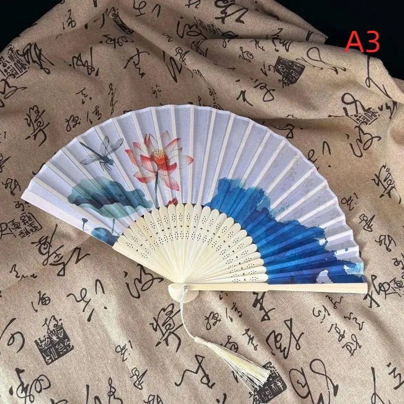 Vintage Chinese Bamboo Folding Fan with Tassel | Art & Gift Decorative Folding Fan Axl A3